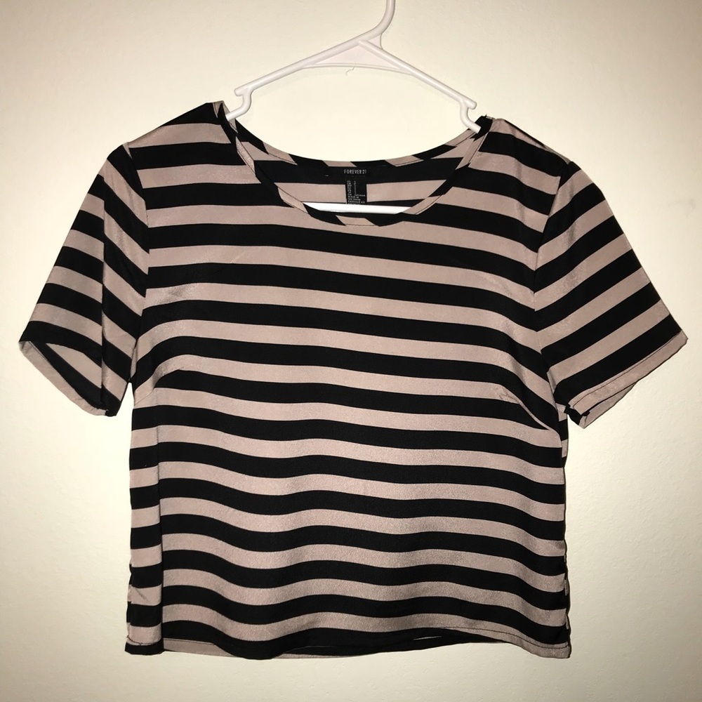 Black and Tan stripe crop shirt